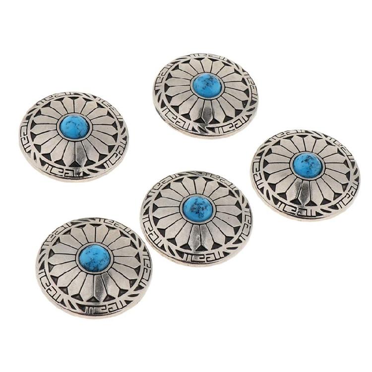5 Pcs Leather Decorative Buttons Flower Buttons Imitation Turquoise Button for Jewellery Making Clothing Bag Dress