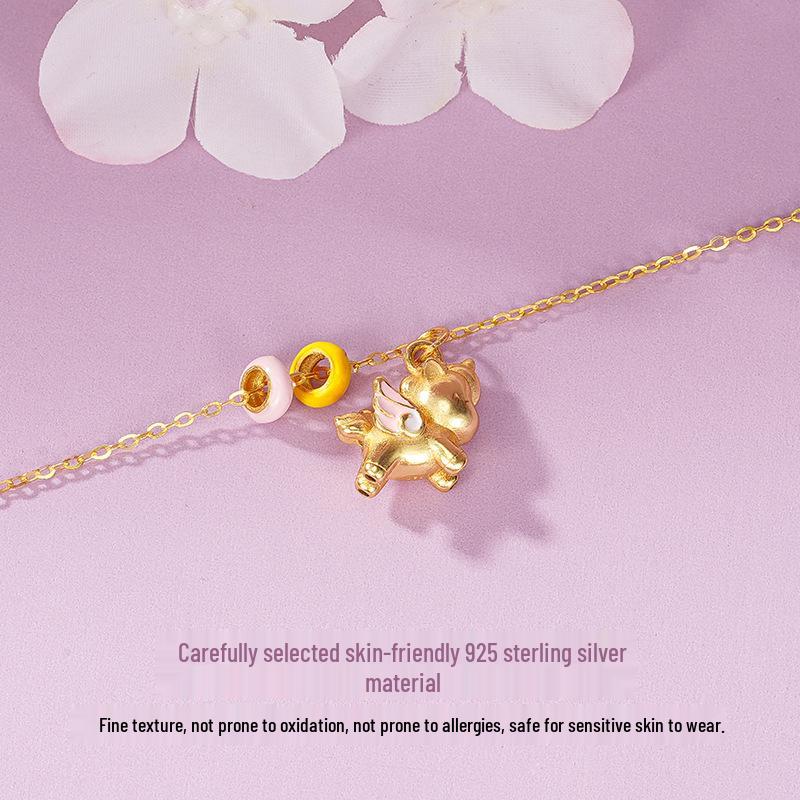 Tichya S925 Sterling Silver Unicorn Necklace for Women – Sweet, Light Luxury Little Pegasus Clavicle Chain