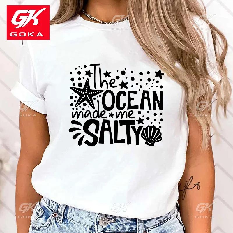 

Premium Cotton T Shirt Women Fashion Casual Cute Short Sleeve Tee Shirt Protect The Ocean Made Me Salty Print Tops Unisex Tees S
