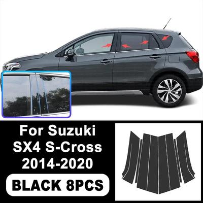 För Suzuki SX4 S-Cross 2014- Pianisvart B C-stolpsdekaler, Lättmonterad PC-fönsterlist Repskydd Yttre Stylingdel