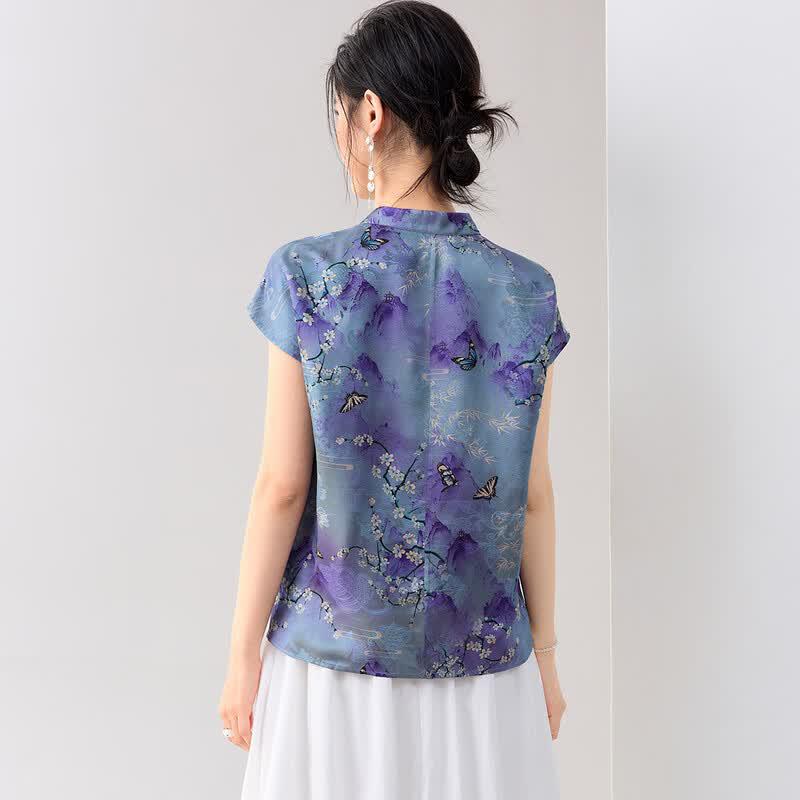 Golden Chrysanthemum New Chinese Style Silk Blend T-shirt