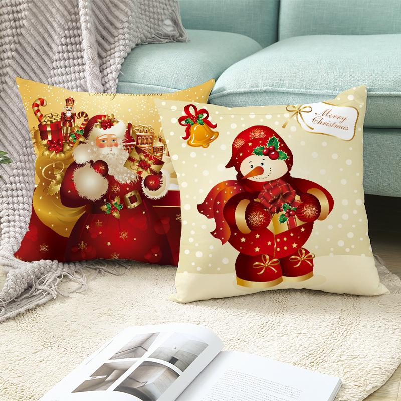 Christmas Pillow Cover Ultra Soft Short Plush Printed Home Fabric Sofa Cushion Cover Living Room Decoration Pillow Cover