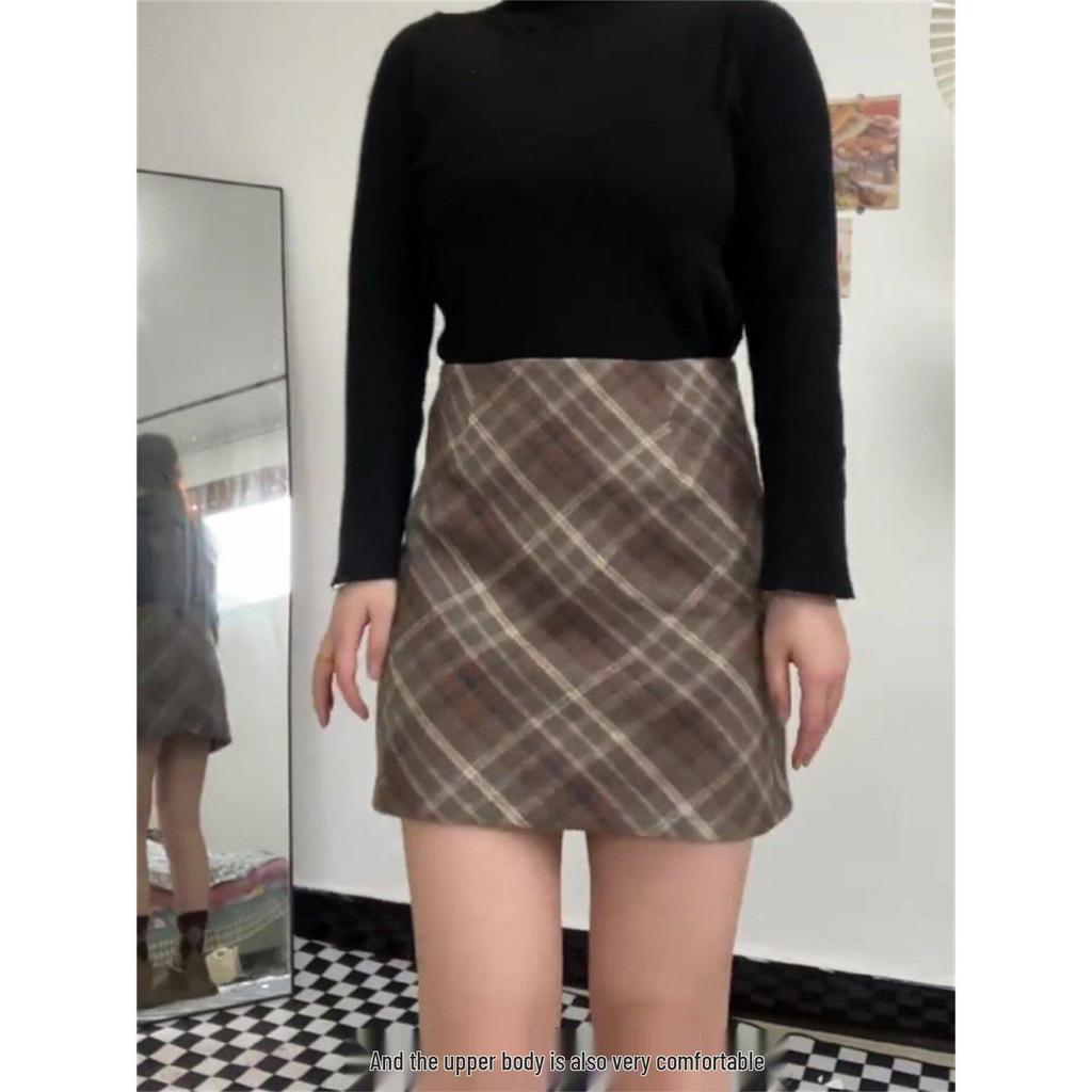 2026 New Style Plus Size Plaid Wool Blend High Waist A-Line Bodycon Skirt for Women
