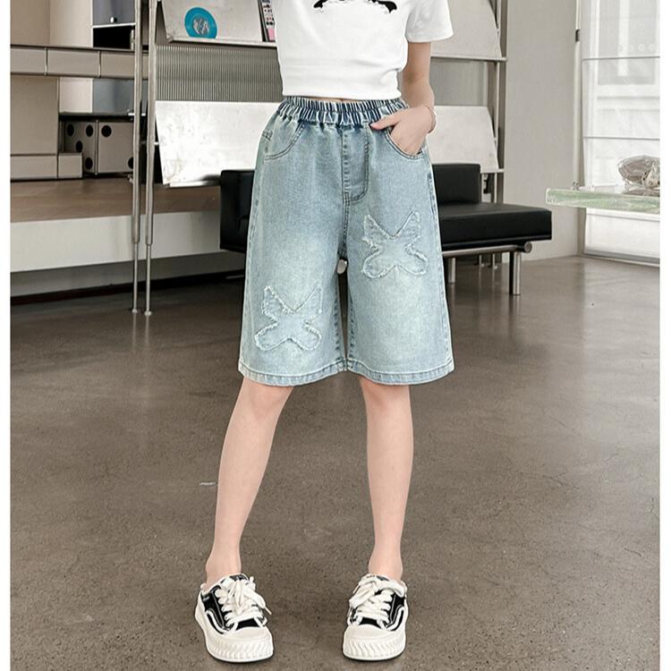 Summer Thin Pants Girls' Denim Shorts High Waisted Cropped Shorts Girls' Shorts Fashionable Outerwear