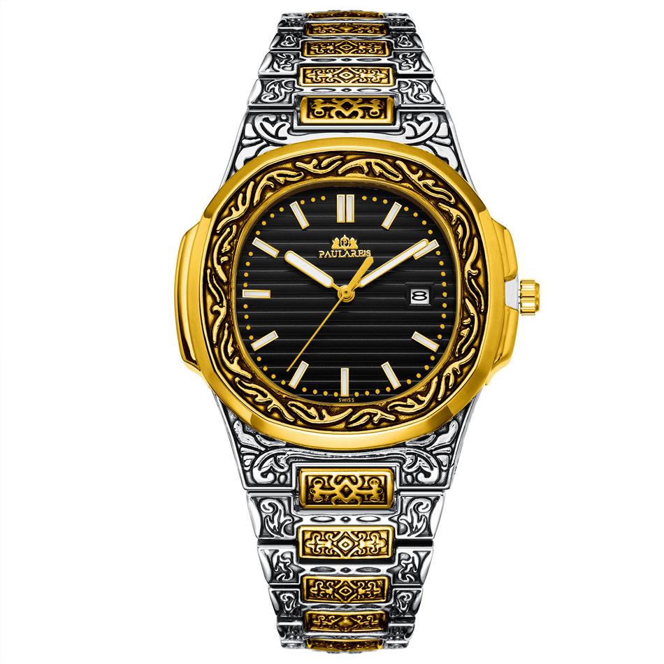 Paulareis Quartz Carved Parrot Calendar Glow Men's Watch QUARTZ WATCH