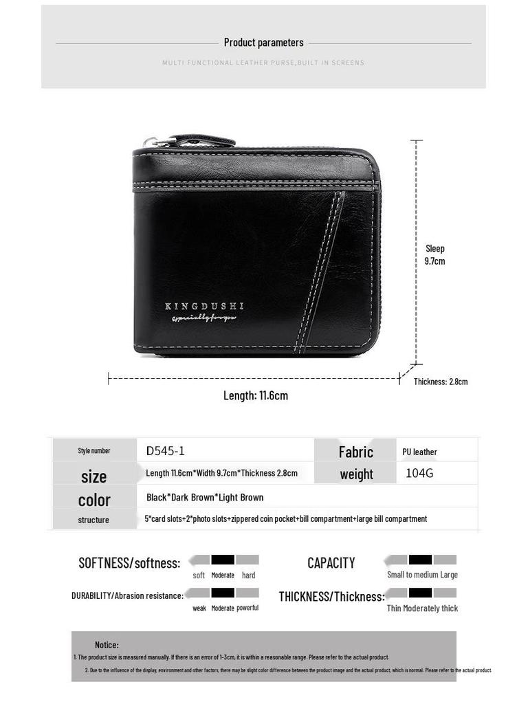 Pánská kompaktní peněženka na zip Kingdushi: Módní, Ležérní, Velkokapacitní s více sloty na karty