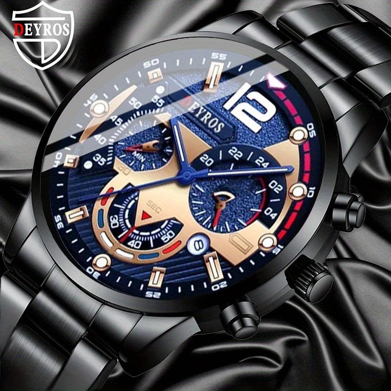 3 stk/sett, 1 stk Herre Quartz Armbåndsur & 1 stk Armbånd & 1 stk Halskjede Sett, Ideelt Valg for Gaver Til Menn