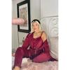 Burgundy Claret Exclusive Velvet Women's Pajama Set With Robe
