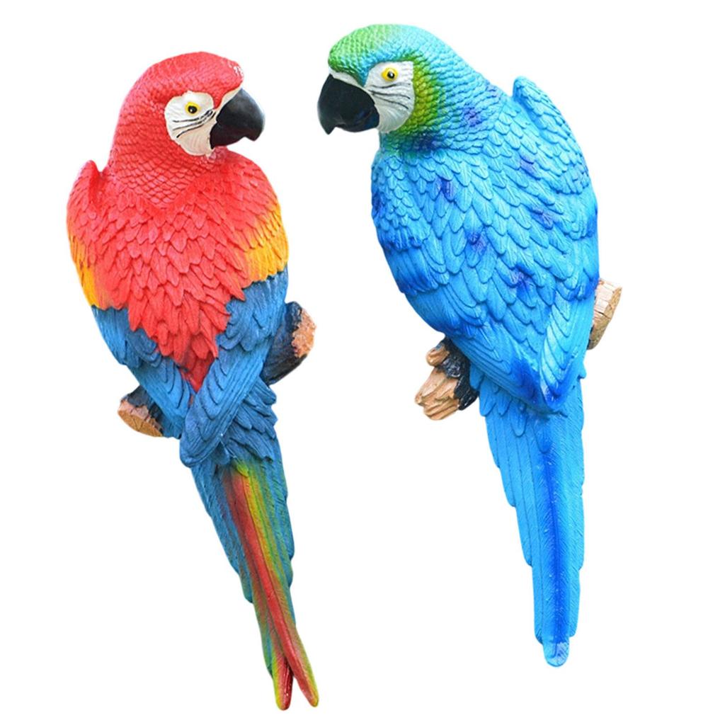 2 Pieces Parrot Figurines Wall Tree Decoration Weatherproof Animal Bird Sculptures for Patio Backyard Lawn Courtyard Balcony