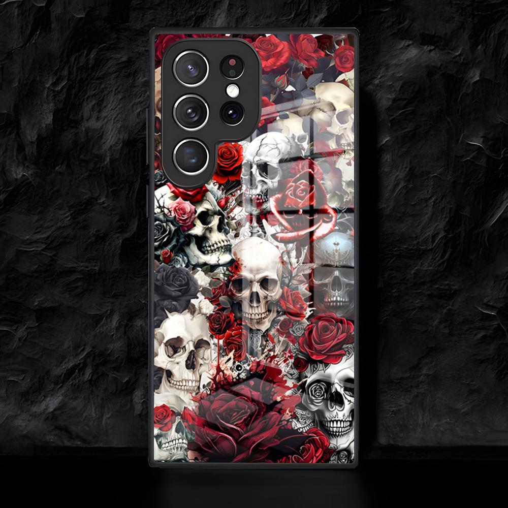 Gothic Patterns Raven Skulls Phone Case For Samsung S26 S25 Edge Ultra 24 23 22 21 Ultra Plus Fe A55 56 15 4G 5G Glass Cover