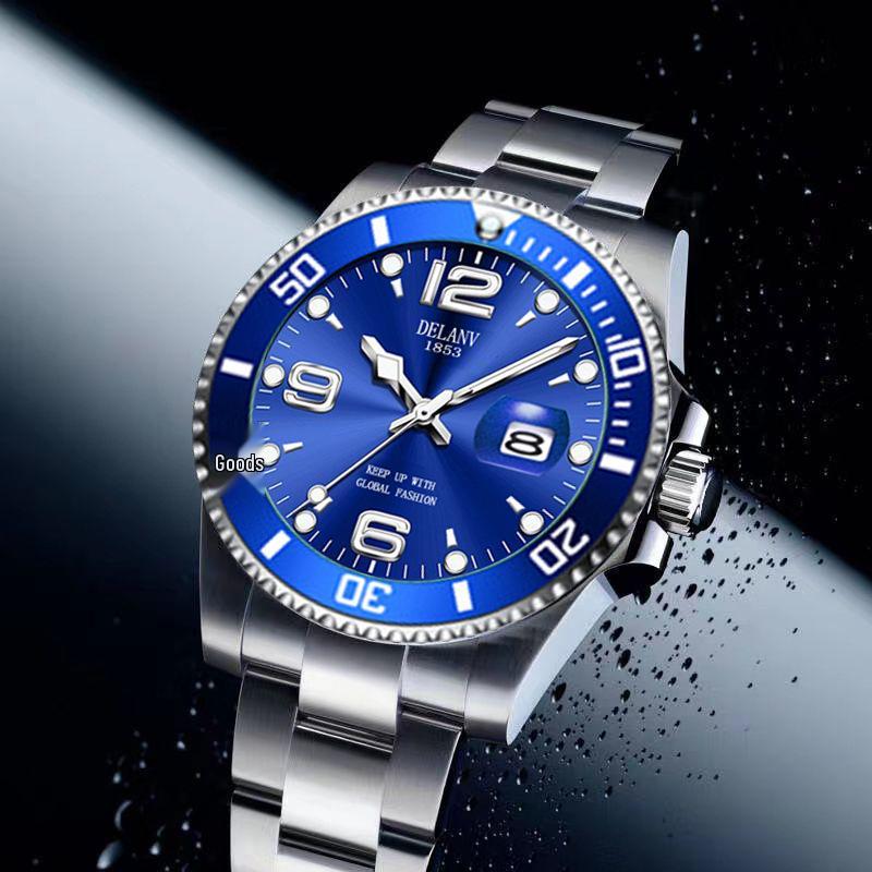 Men’s Fashionable Luminous Quartz Watch with Steel Band and Calendar