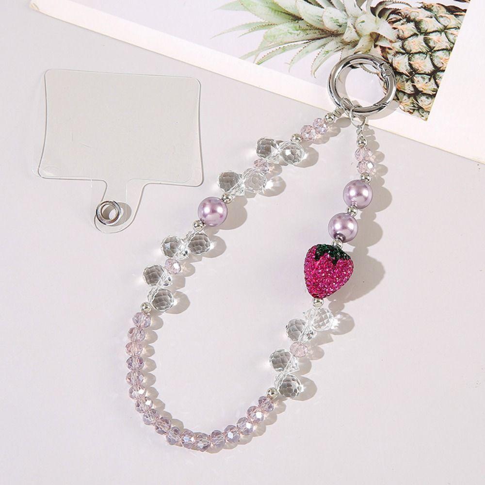 Short Bling Strawberry Phone Chain Anti-lost Pearl Mobile Phone Lanyard  Christmas Gifts