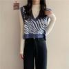 Women Knitted Vest Autumn V-neck Women's Sweater Autumn Style Zebra Print Loose and Trendy Korean Version