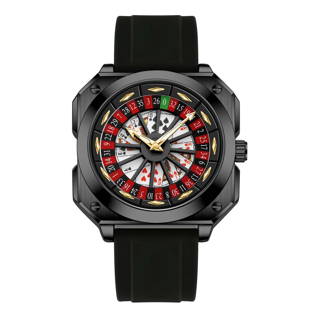 

VA VA VOOM Men’s Quartz Watches New Custom Watch for Men Fortune Turns Rotating Dial Poker Theme Water-Resistant Luminous Quartz Men s Wristwatch чёрный