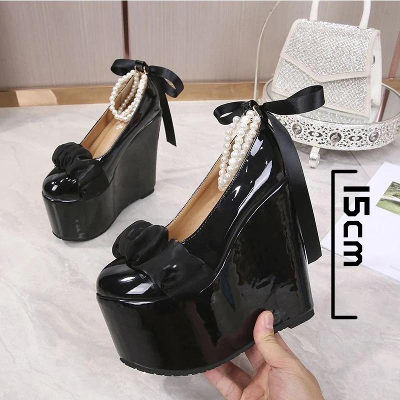 Fashion 15cm 12cm 10cm Sweet High Heel Platform Shoes Wedge Heels Pumps Women Shoes Bride Wedding Rhinestone White Shoes Elegant