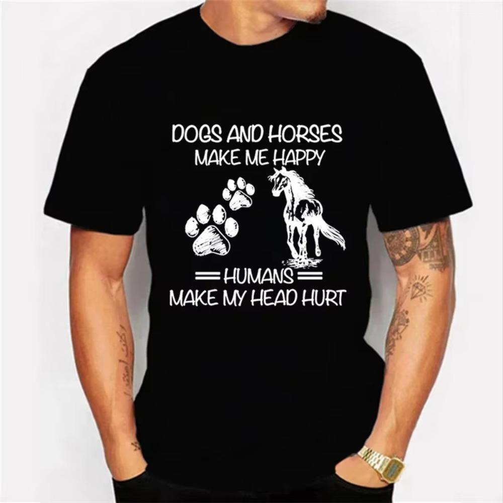 

Мужская футболка Собаки и лошади делают меня счастливым Люди заставляют мою голову болеть Каваи футболка Мужская Женская футболка Графика лошади Мужские футболки XXXXXL чёрный