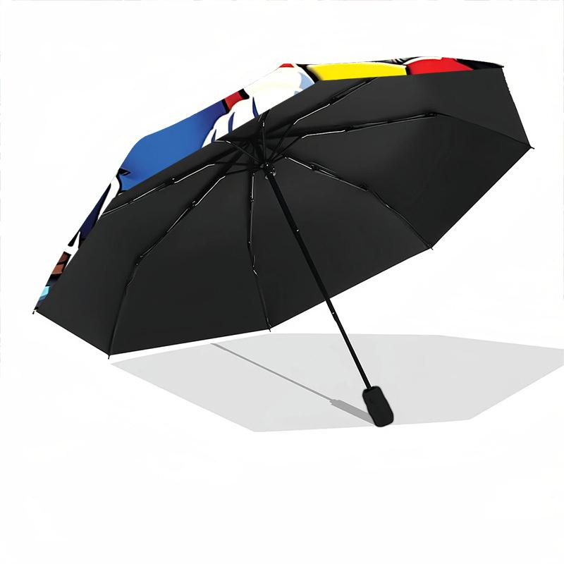 1 PZ Super Smash Bros. Ombrello Automatico con Personaggi 8 Stecche Pieghevole Portatile Telaio in Ferro Nero per Esterno, Spiaggia, Viaggio, Ombrellone da Spiaggia 0905180