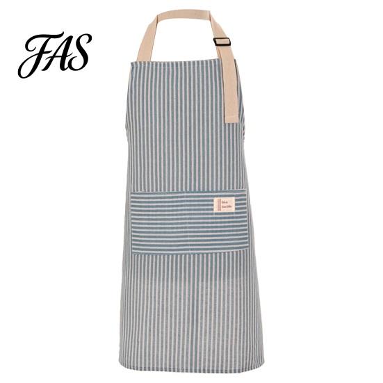 Chef Striped Apron Cotton Linen Kitchen with Pocket Breathable Waterproof Oil-proof Adjustable Men Women Cooking Baking Sleeveless Bib Tool Storage