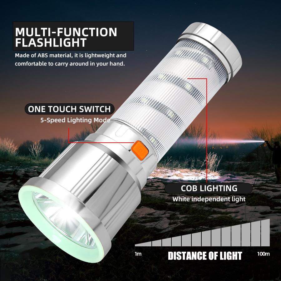 Tragbare LED-Taschenlampe, Multifunktions-Camping-Taschenlampe mit Seitenlicht, wiederaufladbare Zeltlampe, Outdoor-Camping-Laterne für den Notfall