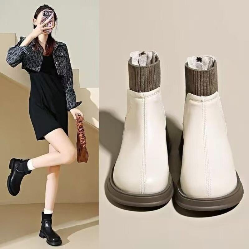 Fleece Boots, Thick-soled Shoes and Socks Boots, New Autumn and Winter Short Boots, Rear Zipper Boots