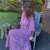 Bohemian Lantern Sleeve Long Print Dress with Large Hem for Women