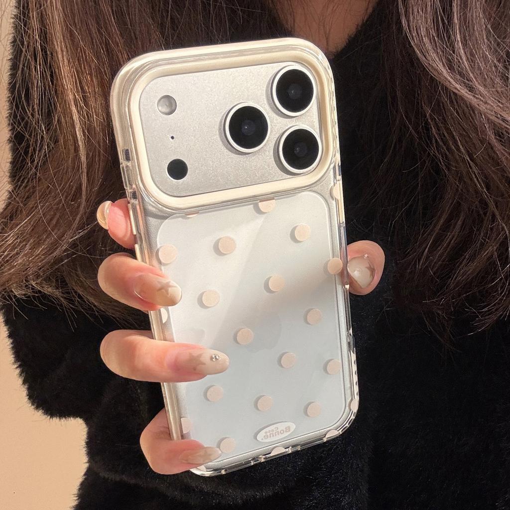 Solid Color Polka Dot IPhone17 Apple 16promax Mobile Phone Case Suitable for 14 Simple Japanese and Korean Style 13 Transparent 15 Soft Ke