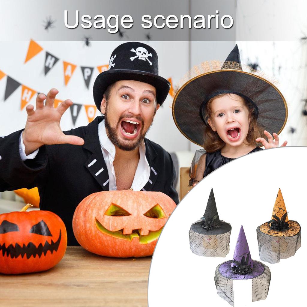 Elegant Witch Hat With Steel Wire Frame And Soft Netting Wizard Hat For Halloween Costume Accessories