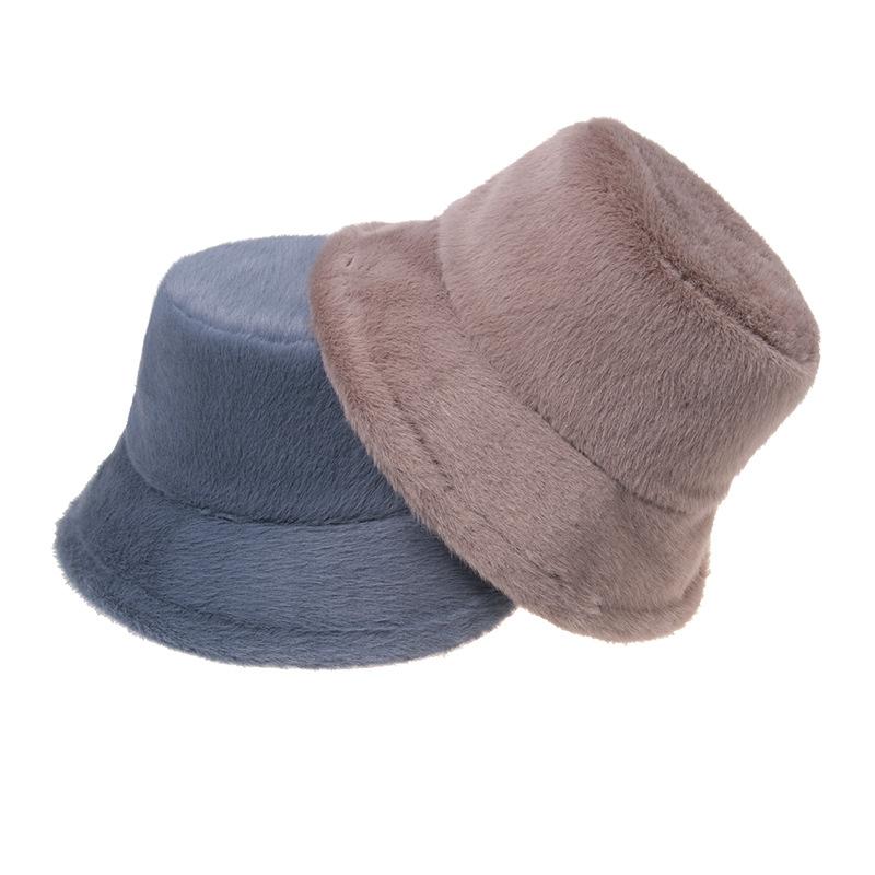 Winter thickened mink solid color versatile face covering plush bucket hat Japanese ins warm ear protection windproof basin hat