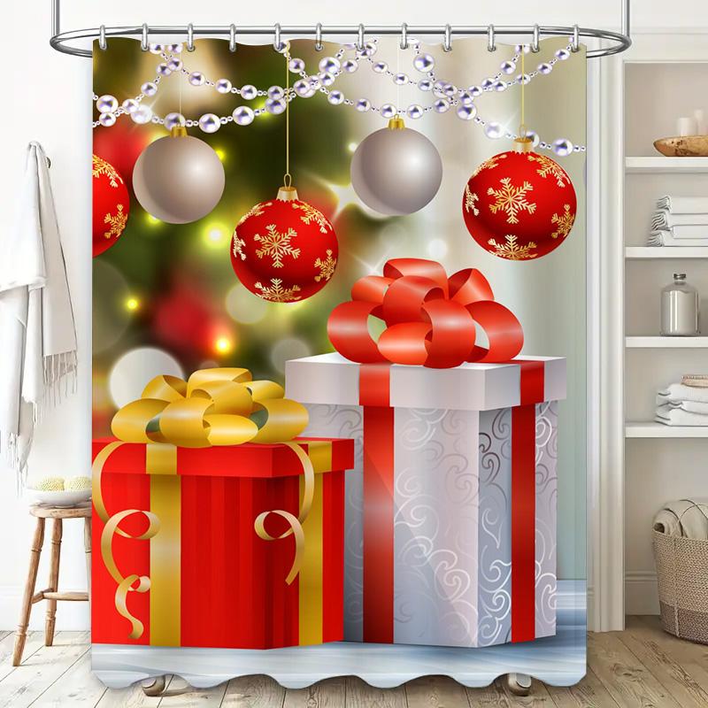 Tu Shower Curtain Christmas Santa Claus Reindeer Snowflakes Holiday Festive Bathroom Decor Waterproof Modern Farmhouse Style Gif
