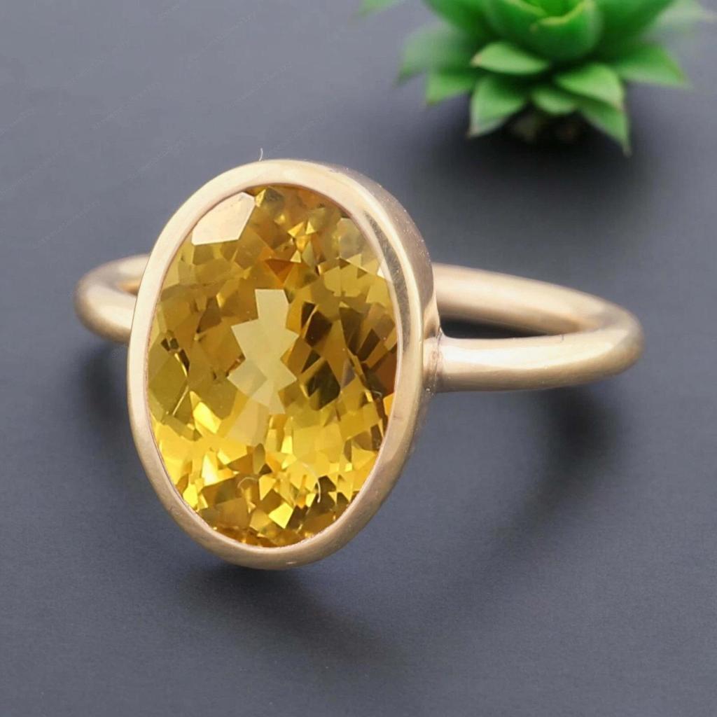 5.45 Carat Oval Cut Natural Yellow Sapphire 14K Yellow Gold Handmade Ring