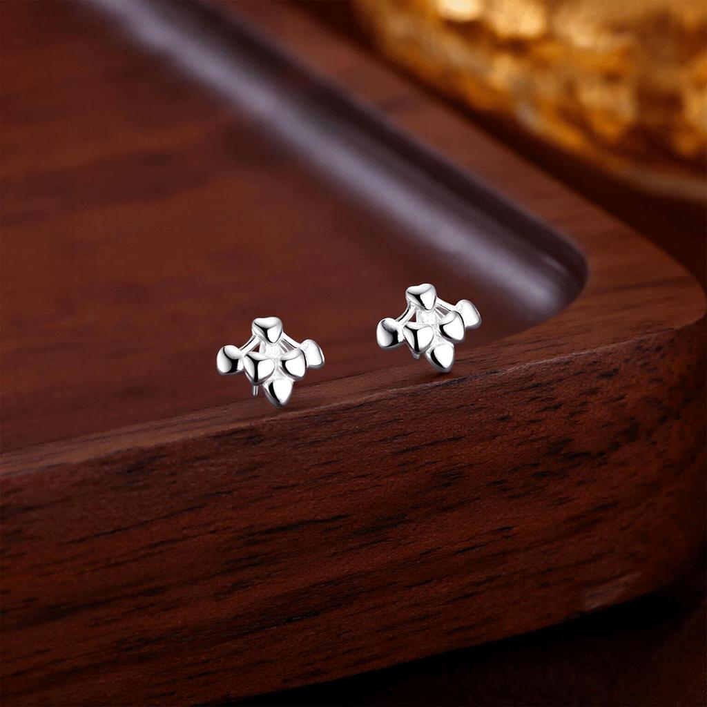 Sterling Silver Japanese Style Mini Heart Earrings for Women - Sweet and Simple Design