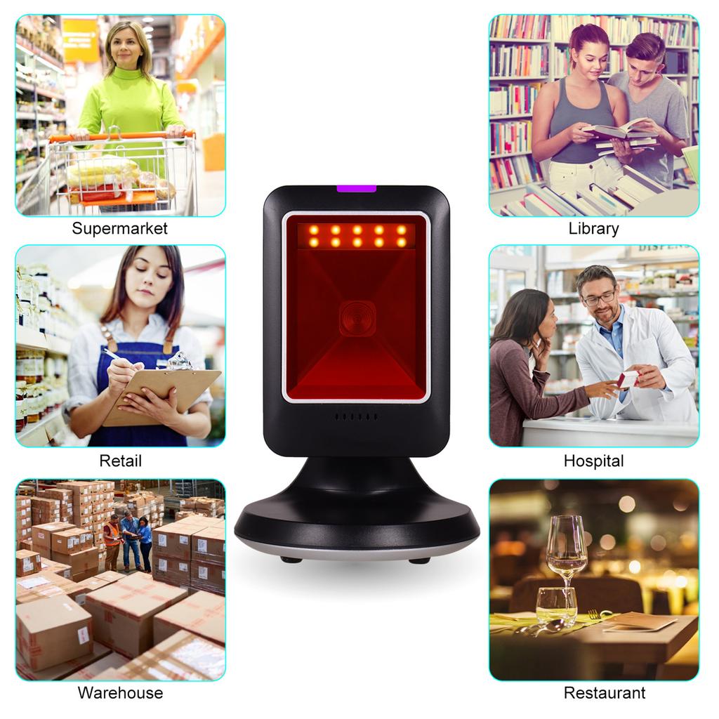Desktop Barcode Scanner Wide Angle Lens USB Connection 1D 2D QR Scanning Reader for Mobile Payment