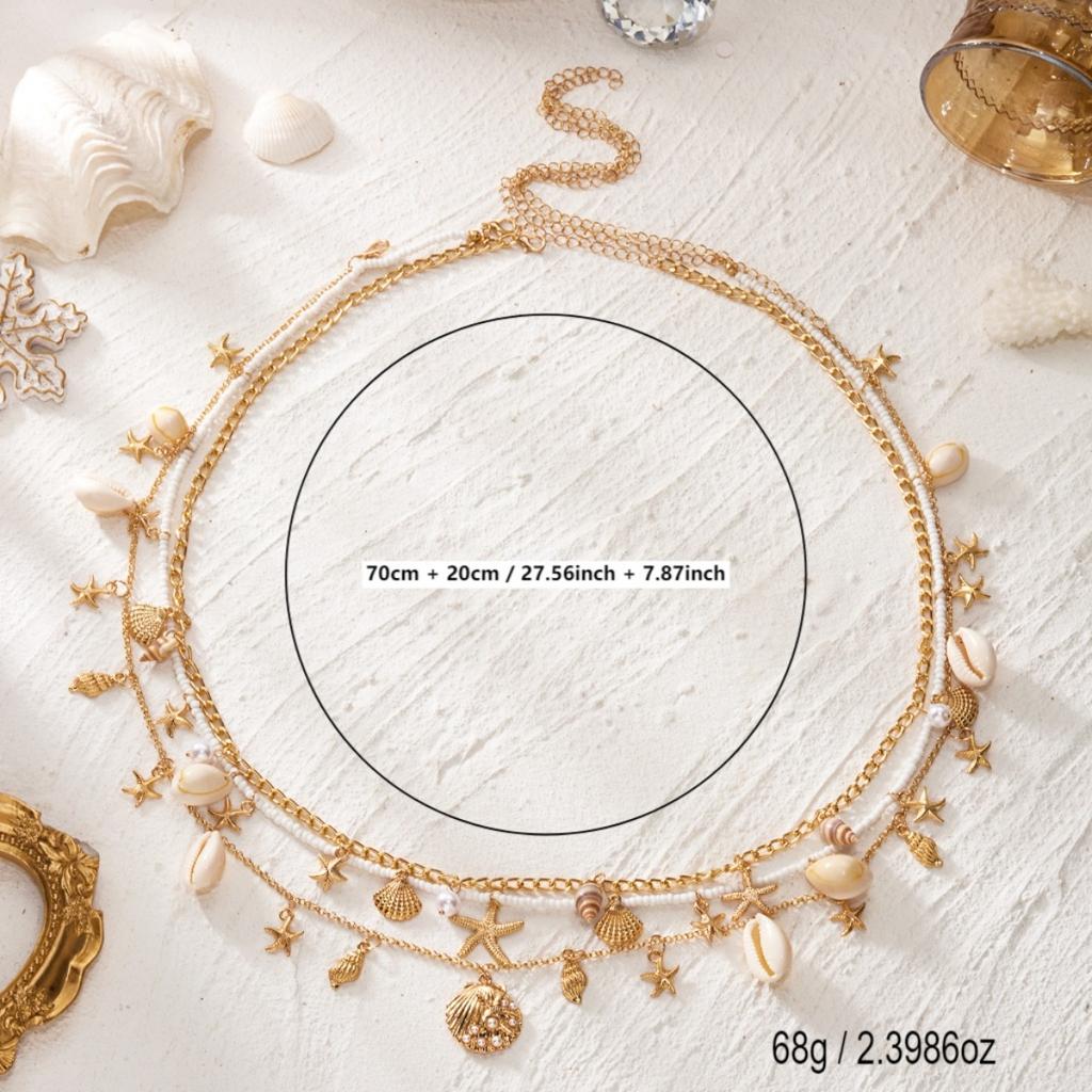 Vacation Style Starfish Shell Conch Rice Beads Waist Chain For Women Men Multilayer Beach Star Belly Chain Summer Body Jewelry