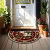1Pcs Poinsettia Holly Semi Circle Welcome Doormat Non-Slip for Outdoor Patio Porch Kitchen Bathroom Entryway Floor Mat