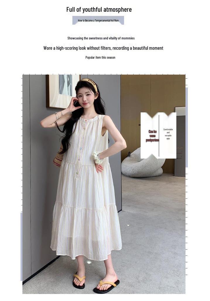 Korean Style Fresh Fashion Sleeveless Pleated Maternity Dress for Summer 2026