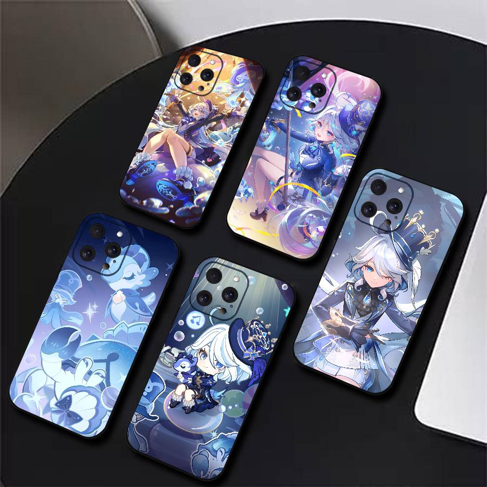 Game Genshin Impact Furina Phone Case Black Silicone Soft Shell For IPhone 17 16 15 14 13 12 11 Air Pro Max Plus Hot Sale