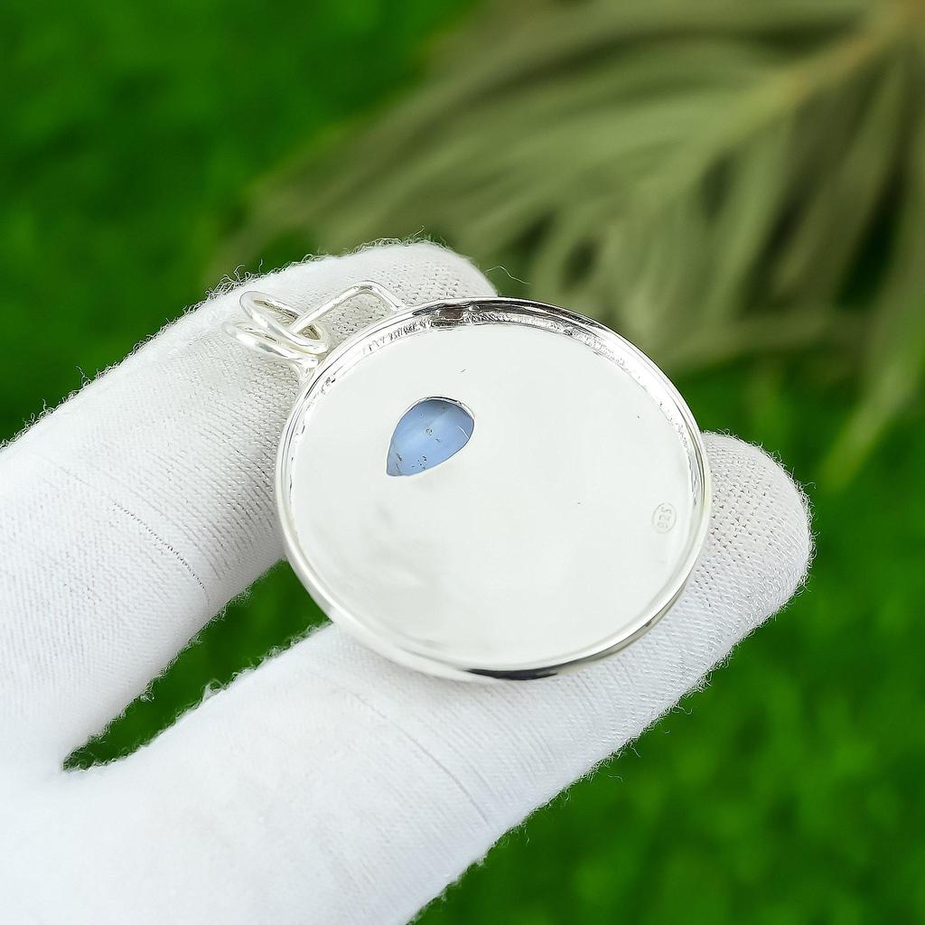 Geburtstagsgeschenk für sie Naturblauer Spitzenachat Edelsteinanhänger 925 Silber