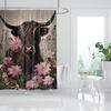 Funny Highland Cow Shower Curtain Farm Animal Sunflower Watercolour Flowers Farmhouse Polyester Fabric Bathroom Decor with Hooks