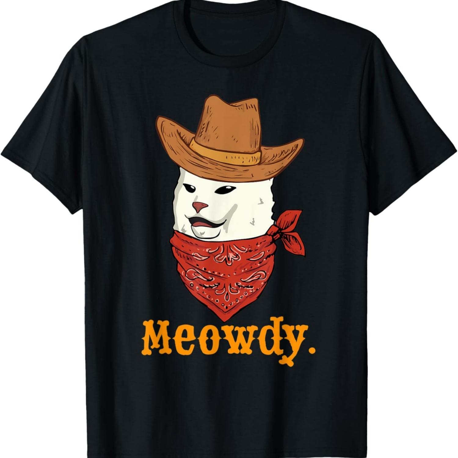 Meowdy Cat Funny Mashup Between Meow and Howdy Cat Meme T-Shirt(1) S чёрный