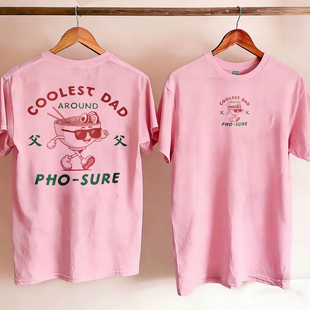Unisexs Coolest Dad Around Pho Sure Noodle Sunglasses Cotton Tshirt Short Sleeve Crew Neck Light Gray Relaxed Fit Cartoon Print Top
