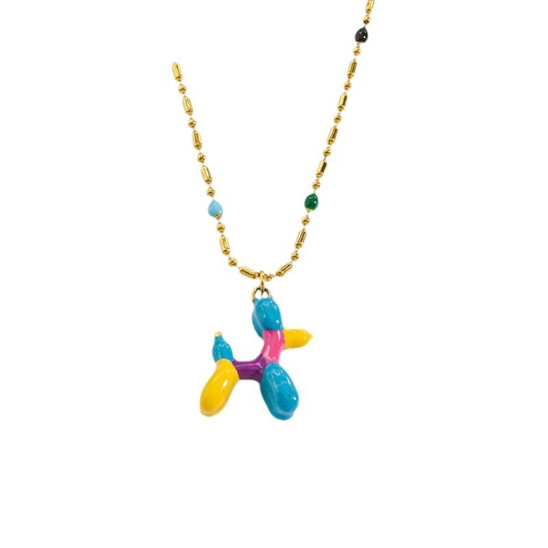 Korean Style Balloon Dog Pendant Choker Necklace - Cute Three-Dimensional Enamel Design in Titanium Steel