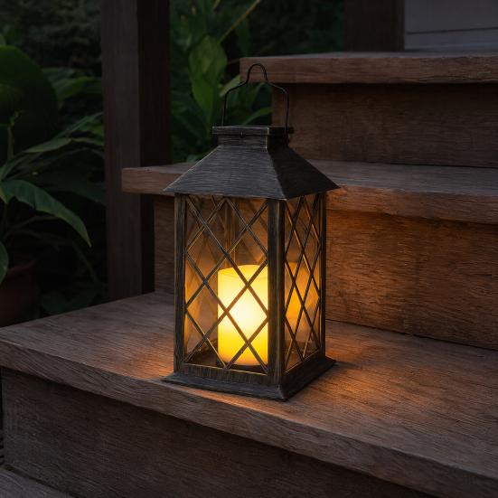 Yousheng Retro Solar Lantern, Outdoor Solar Candle Lantern, Waterproof Solar Garden Light with Hanging Loop, Decorative Light for Yard Patio Terrace