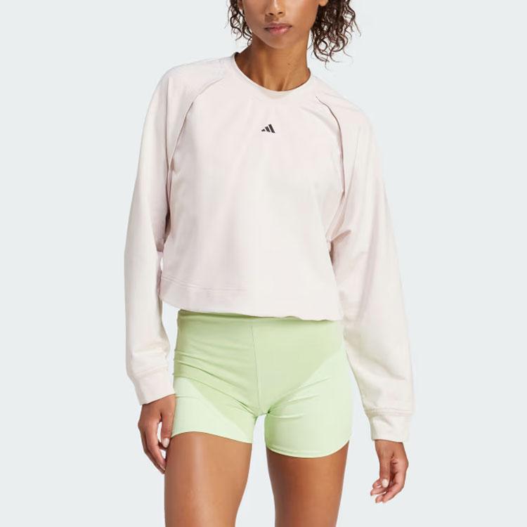 Adidas Solid Color Logo Graphic Loose Breathable Short Sleeve Round Neck Long Sleeve Raglan T-Shirt Women Tops Light-Gray IT9199