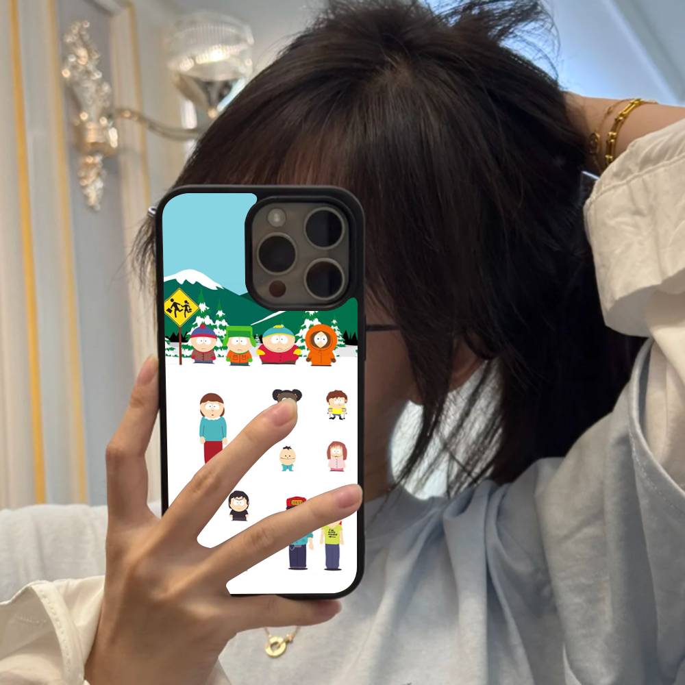 

Cartoon S-South P-Park Black Hard Plastic Phone Case For Iphone 17 Air 16 15 14 13 12 11 Pro Max PC TPU iPhone 15 pro