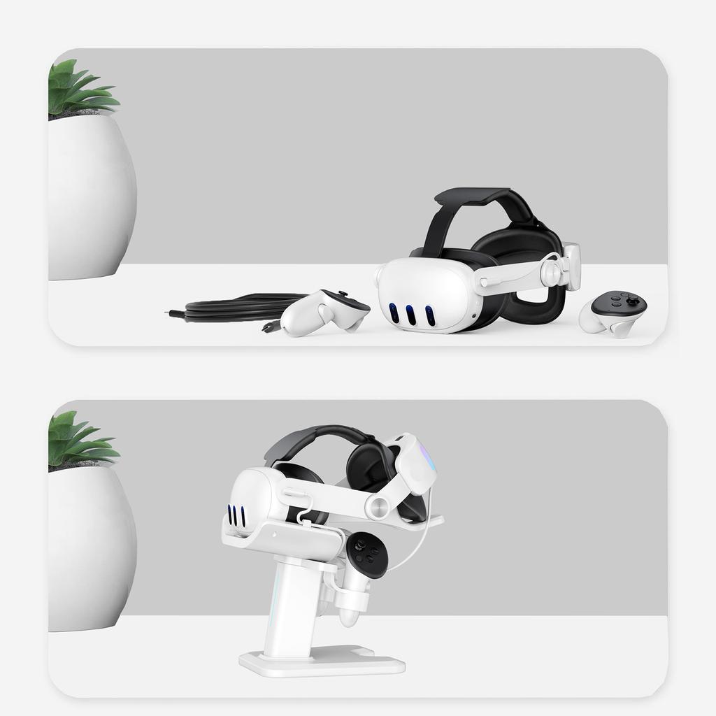 VR Stand Headset Charging Dock LED VR Display Stand Accessories for Quest 3 Headset Controllers Charging Racks