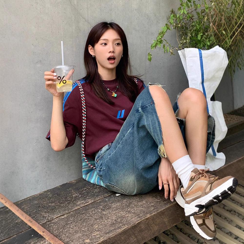 

Women s Summer Retro Color Block Striped Half-Sleeve T-Shirt M [up to 100 lbs recommended]