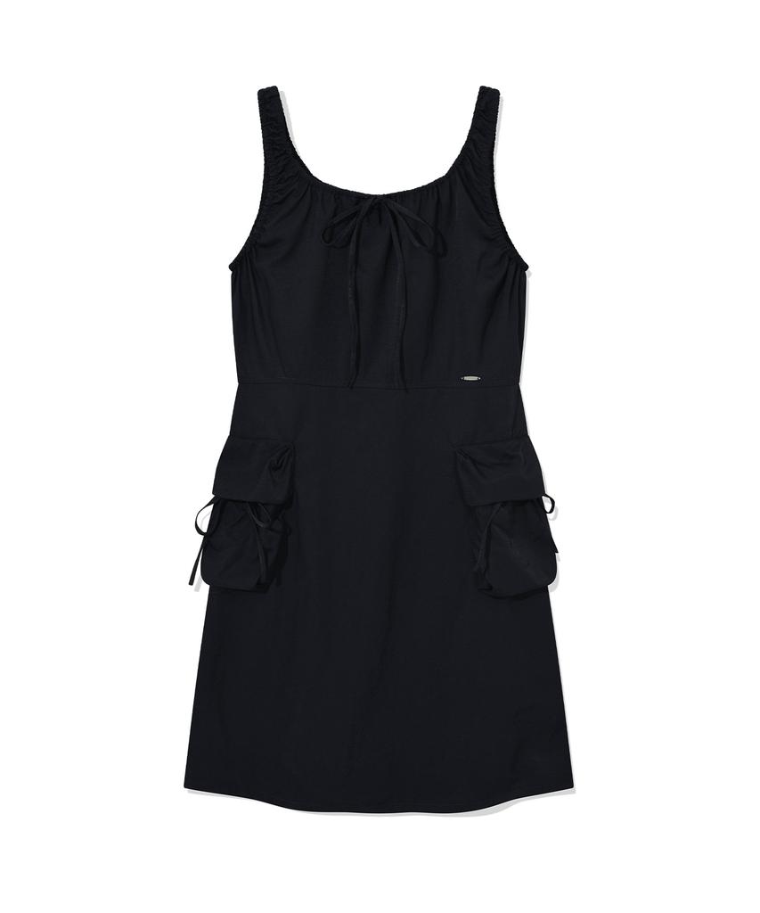 Covernat Woman Shirred Cargo Sleeveless Dress Navy