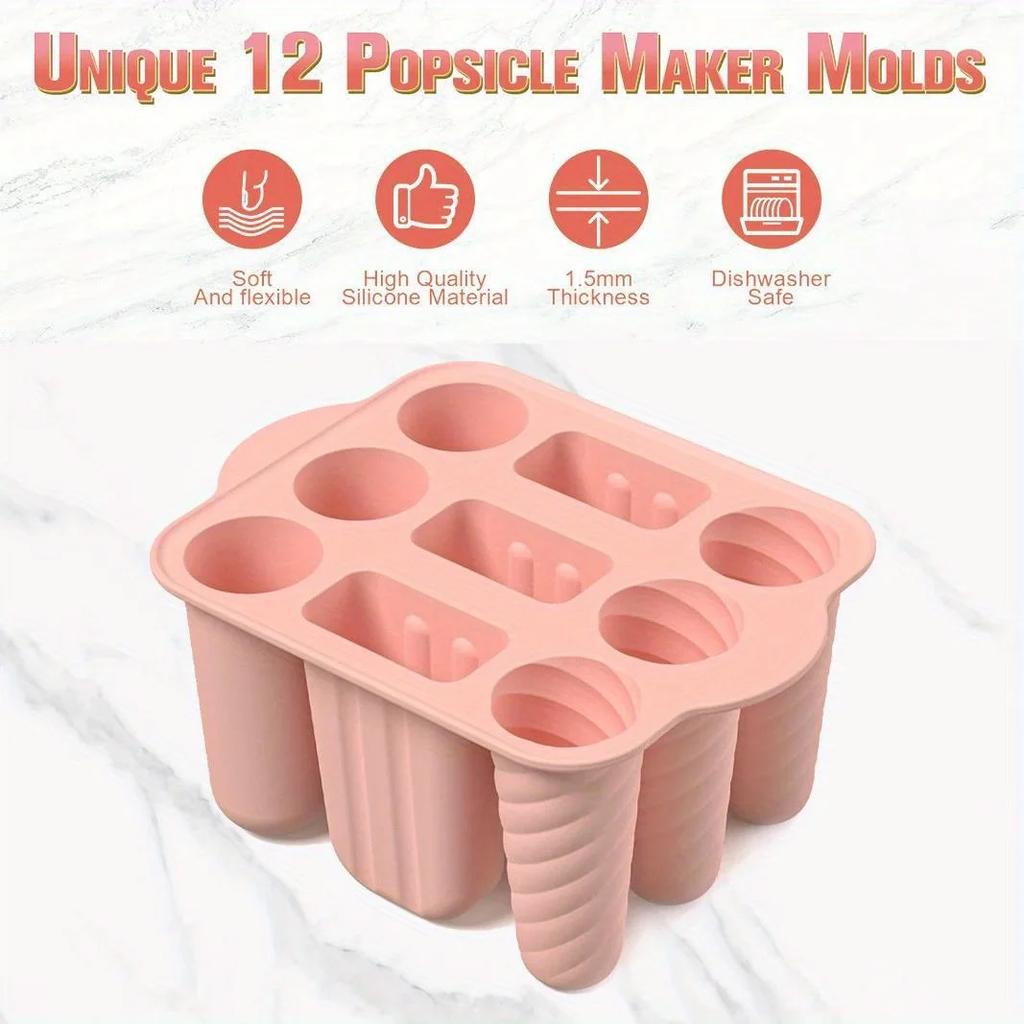 Popsicles Mold Reusable Easy-Release Silicone Homemade Maker Ice Pop Mold Trays with 50 Popsicle Sticks Summer Gifts