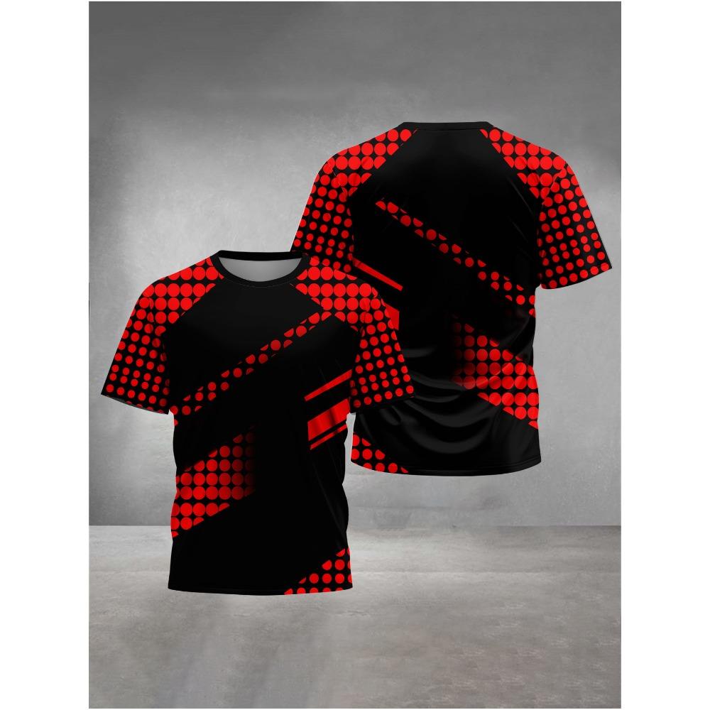 Boys and girls round neck T-shirts, boys black and red polka dot digital printed T-shirts - summer casual outdoor sports 100