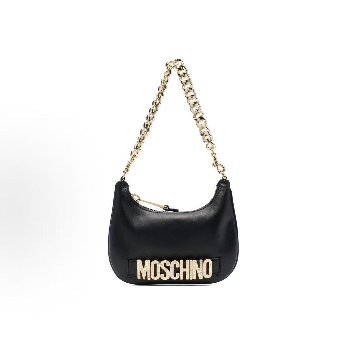 

Moschino Logo Decorated Detachable Chain Handle Zip Closure Calfskin Tote Shoulder Bag Women Bags Black A757980243555 Basic Set (Bag+Dust Bag)